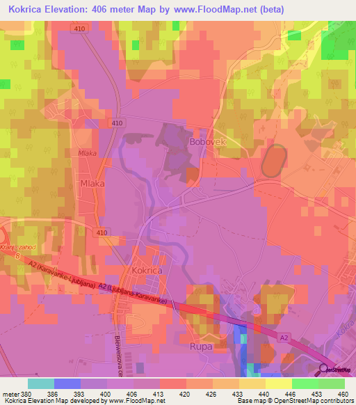 Kokrica,Slovenia Elevation Map