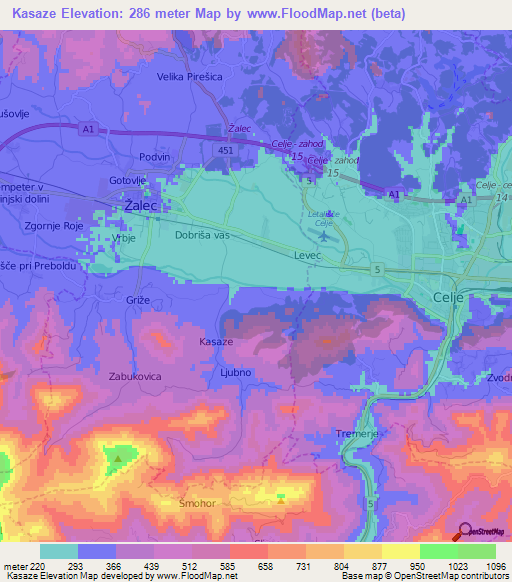 Kasaze,Slovenia Elevation Map