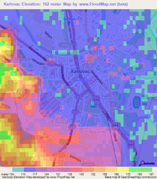 Karlovac,Croatia Elevation Map