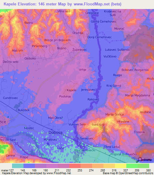 Kapele,Slovenia Elevation Map