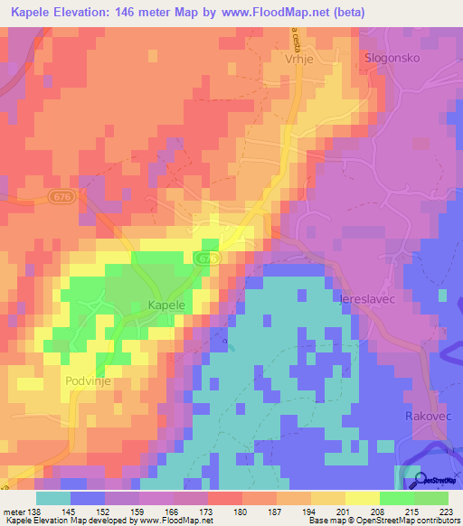 Kapele,Slovenia Elevation Map