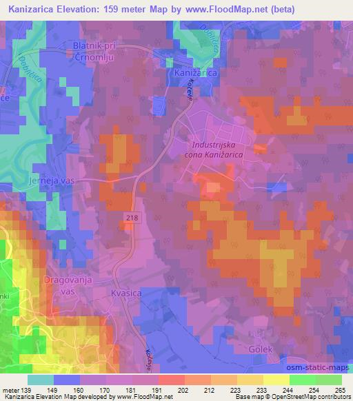 Kanizarica,Slovenia Elevation Map