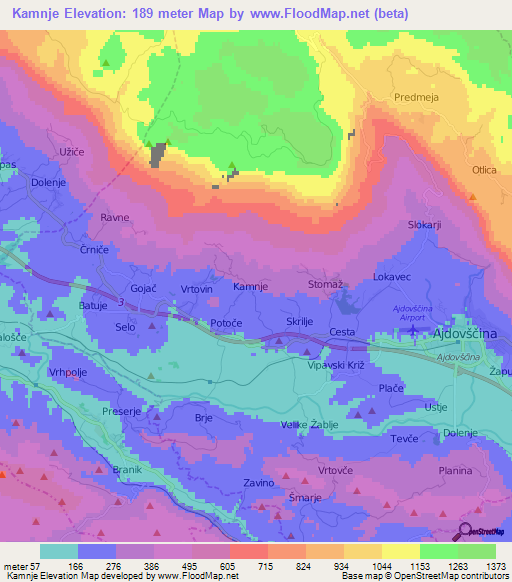 Kamnje,Slovenia Elevation Map