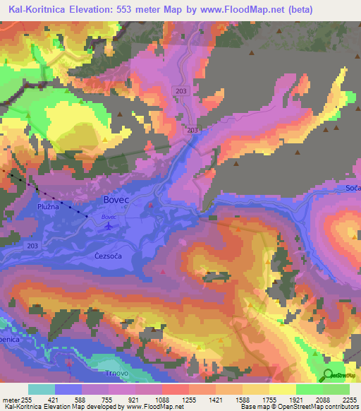 Kal-Koritnica,Slovenia Elevation Map