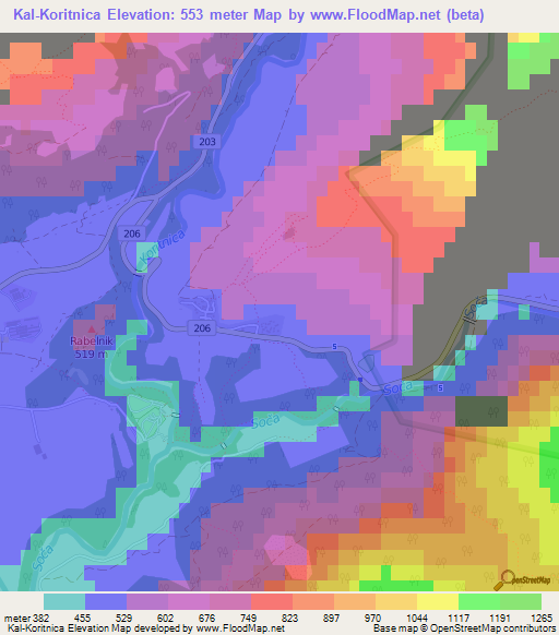 Kal-Koritnica,Slovenia Elevation Map