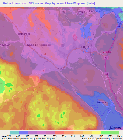 Kalce,Slovenia Elevation Map