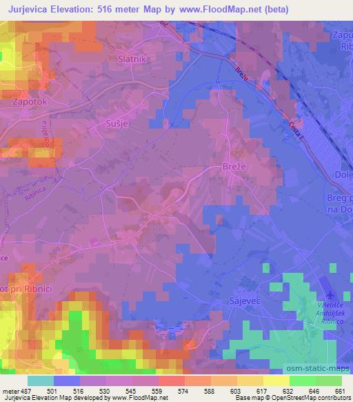 Jurjevica,Slovenia Elevation Map