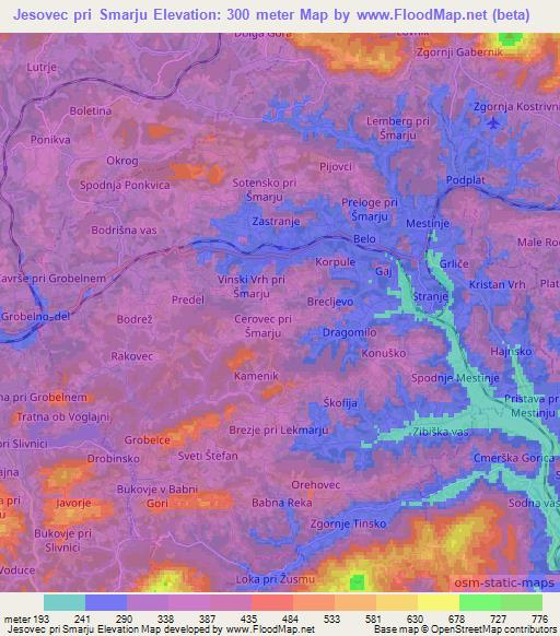 Jesovec pri Smarju,Slovenia Elevation Map