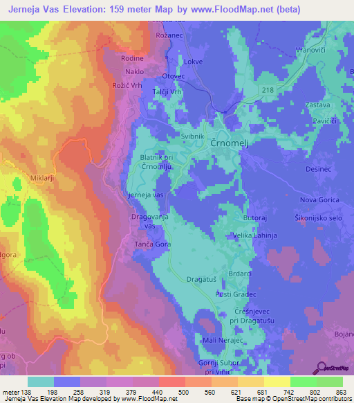 Jerneja Vas,Slovenia Elevation Map