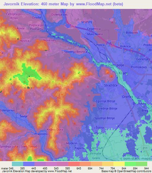 Javornik,Slovenia Elevation Map