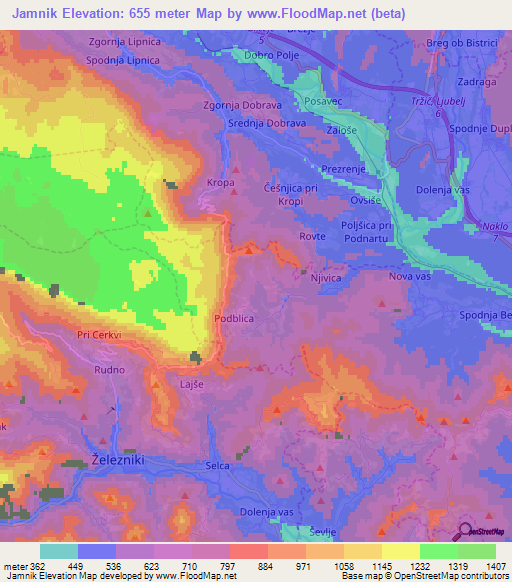 Jamnik,Slovenia Elevation Map