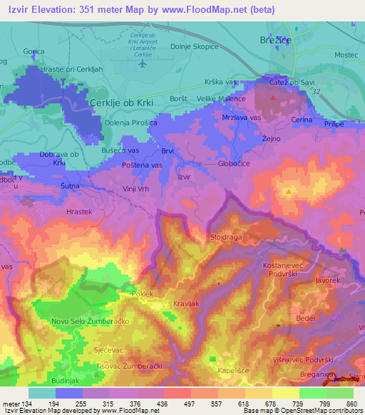 Izvir,Slovenia Elevation Map