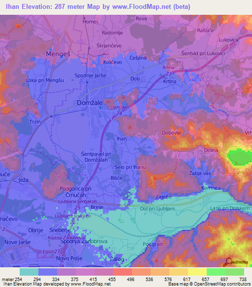 Ihan,Slovenia Elevation Map