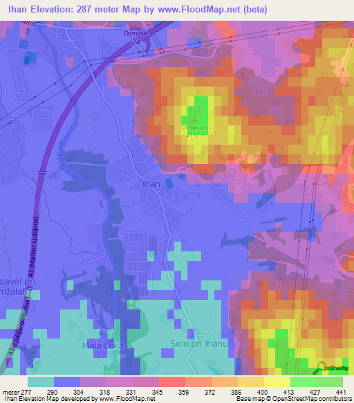 Ihan,Slovenia Elevation Map