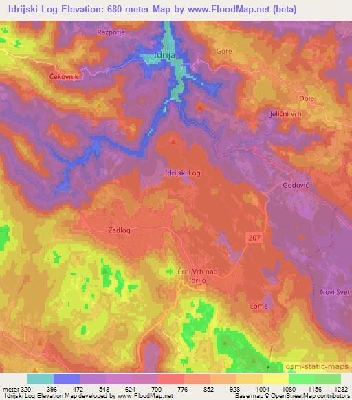 Idrijski Log,Slovenia Elevation Map