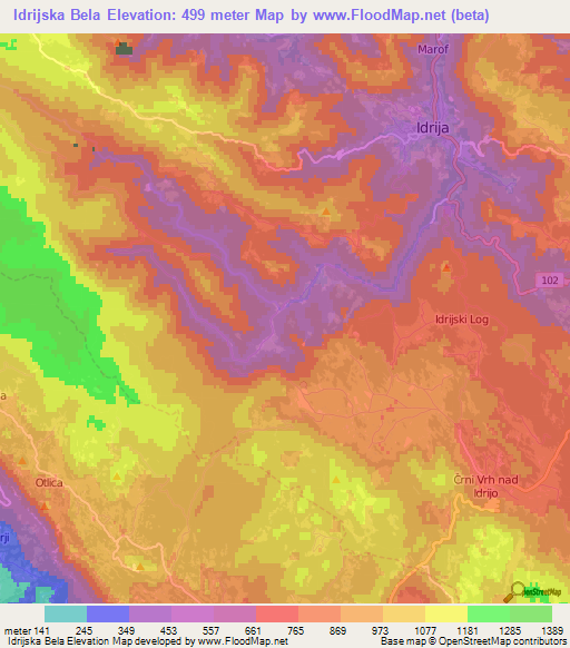 Idrijska Bela,Slovenia Elevation Map