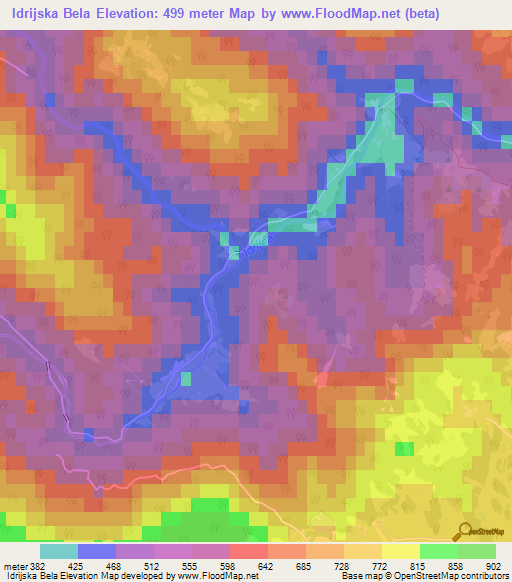 Idrijska Bela,Slovenia Elevation Map