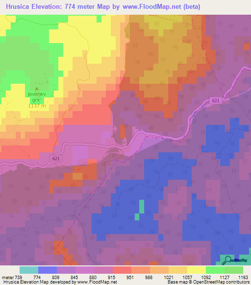 Hrusica,Slovenia Elevation Map