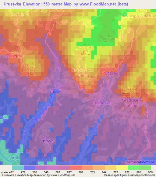 Hrusevka,Slovenia Elevation Map