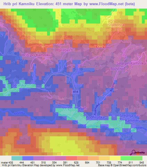 Hrib pri Kamniku,Slovenia Elevation Map