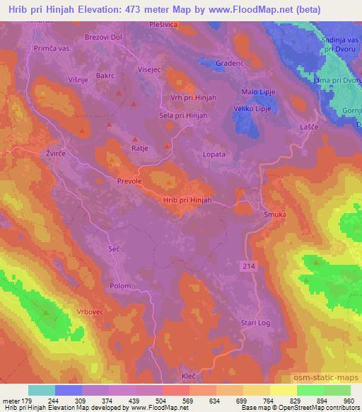 Hrib pri Hinjah,Slovenia Elevation Map