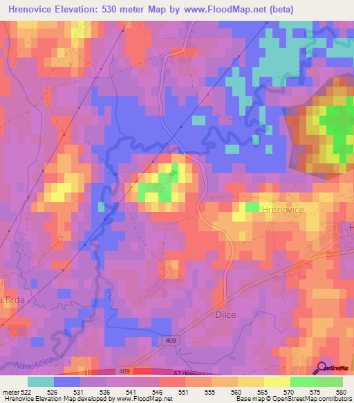 Hrenovice,Slovenia Elevation Map