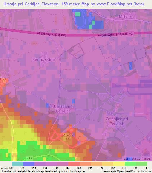 Hrastje pri Cerkljah,Slovenia Elevation Map