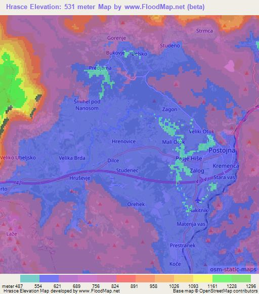 Hrasce,Slovenia Elevation Map