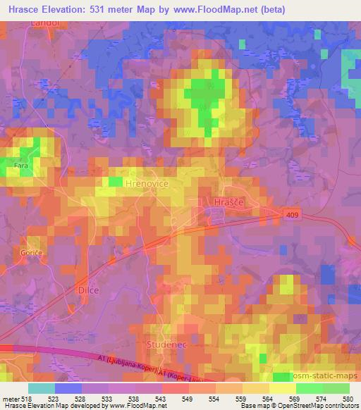 Hrasce,Slovenia Elevation Map