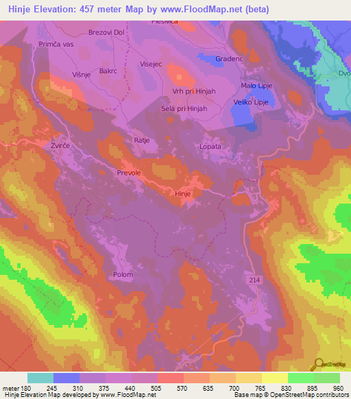 Hinje,Slovenia Elevation Map