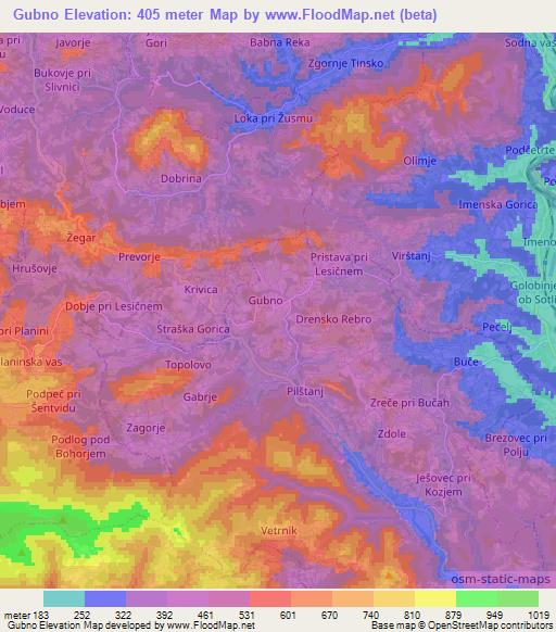 Gubno,Slovenia Elevation Map