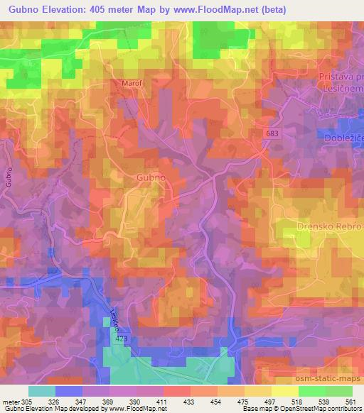 Gubno,Slovenia Elevation Map