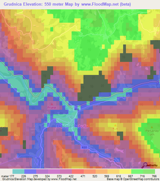 Grudnica,Slovenia Elevation Map