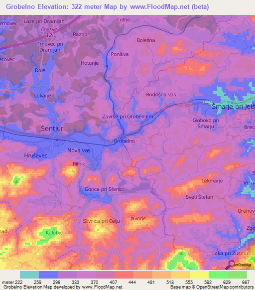 Grobelno,Slovenia Elevation Map