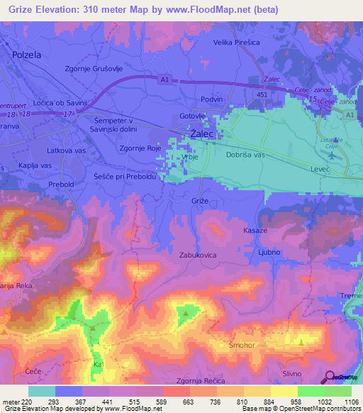 Grize,Slovenia Elevation Map