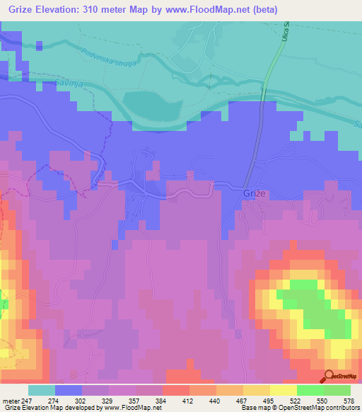 Grize,Slovenia Elevation Map