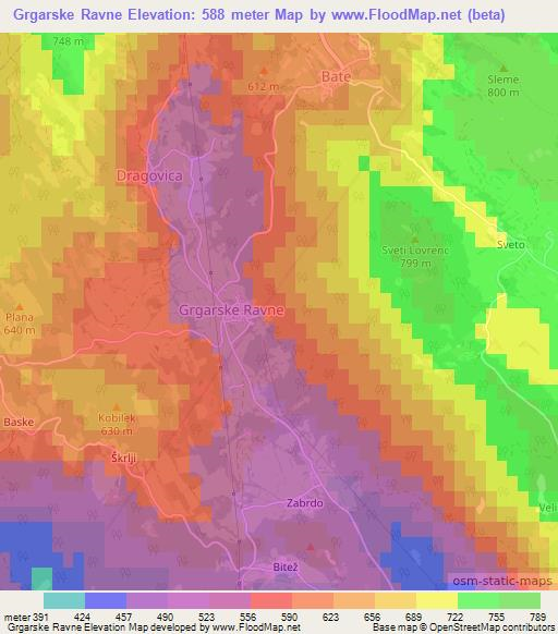 Grgarske Ravne,Slovenia Elevation Map