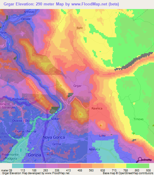 Grgar,Slovenia Elevation Map