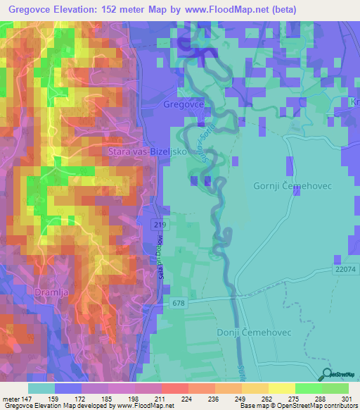 Gregovce,Slovenia Elevation Map