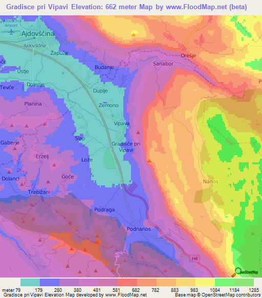 Gradisce pri Vipavi,Slovenia Elevation Map