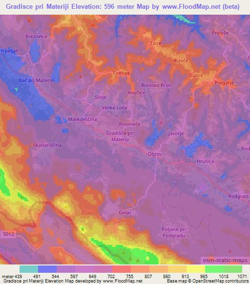 Gradisce pri Materiji,Slovenia Elevation Map