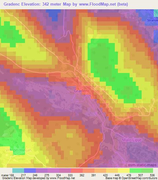 Gradenc,Slovenia Elevation Map