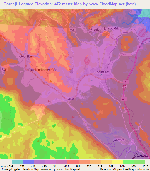 Gorenji Logatec,Slovenia Elevation Map