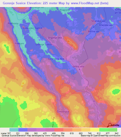 Gorenje Susice,Slovenia Elevation Map