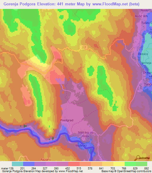 Gorenja Podgora,Slovenia Elevation Map