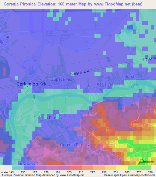 Gorenja Pirosica,Slovenia Elevation Map