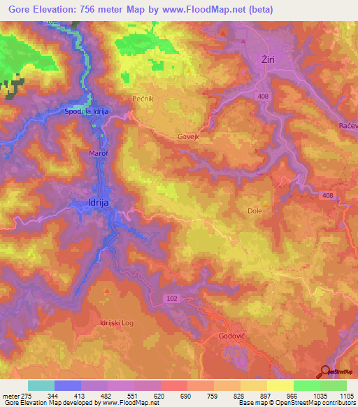 Gore,Slovenia Elevation Map