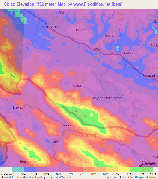 Golac,Slovenia Elevation Map