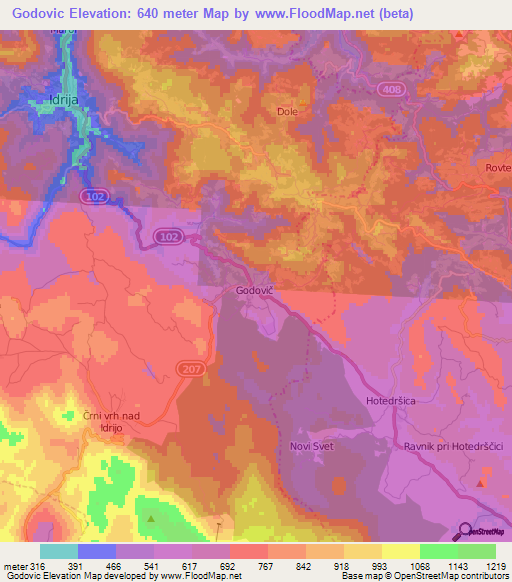 Godovic,Slovenia Elevation Map