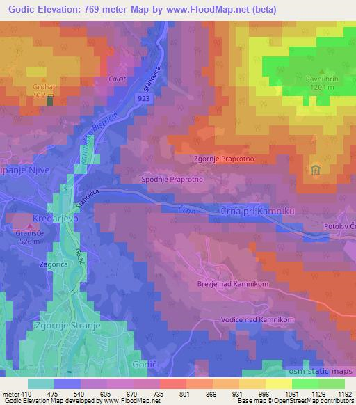 Godic,Slovenia Elevation Map